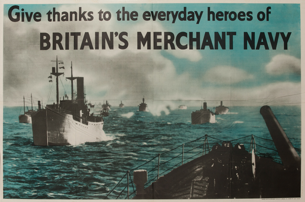 Give Thanks to the Everyday Heroes of Britain's Merchant Navy Original Vintage Post WWII British Poster