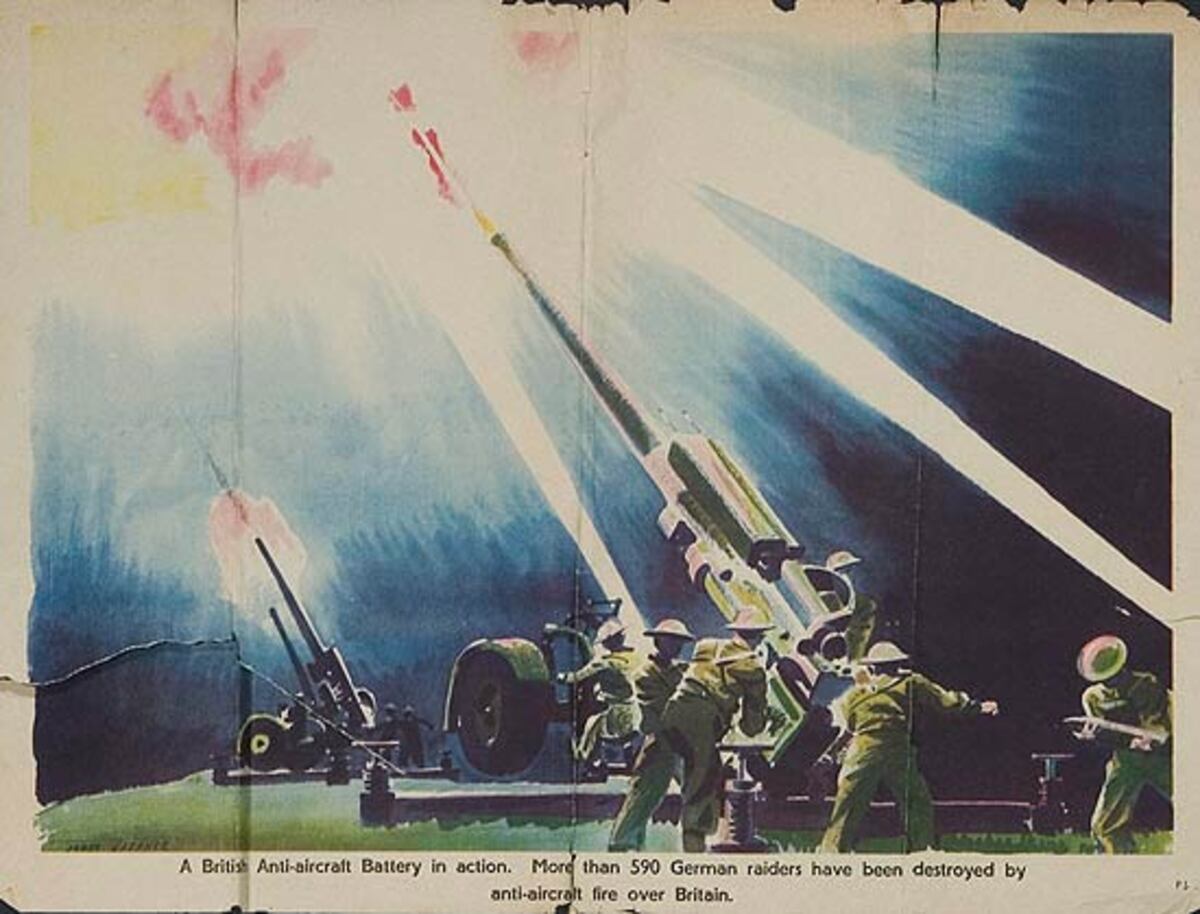 Anti-aircraft Battery In Action Original WWII British Poster