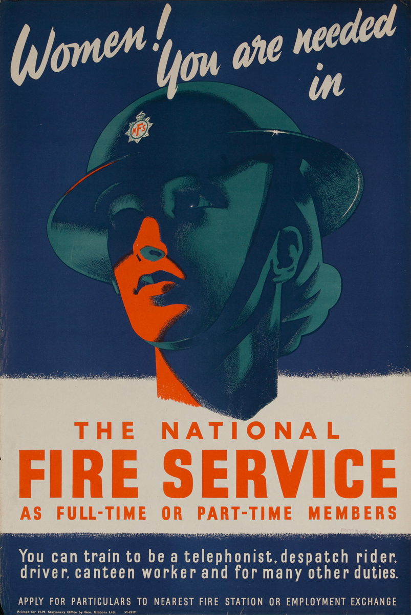 Women You Are Needed Fire Service Original British WWII  Poster