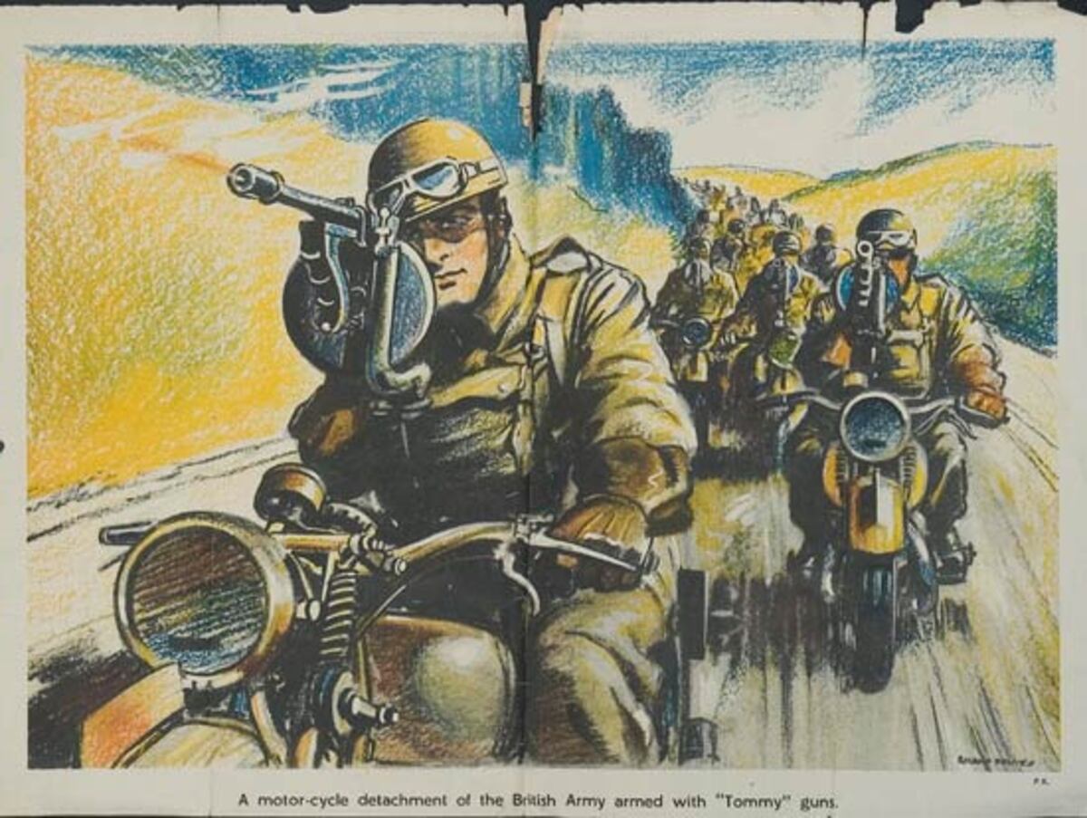 Motorcycle Detachment With Tommy Guns Original WWII British Poster