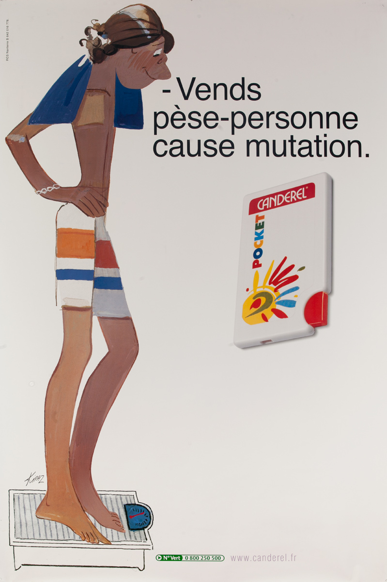Canderel Scale Original Vintage Advertising Poster, Vends pese-personne cause mutation.