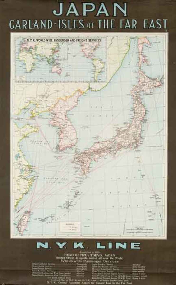 Japan Garland Islands of the Far East Original N Y K Line Cruise Poster