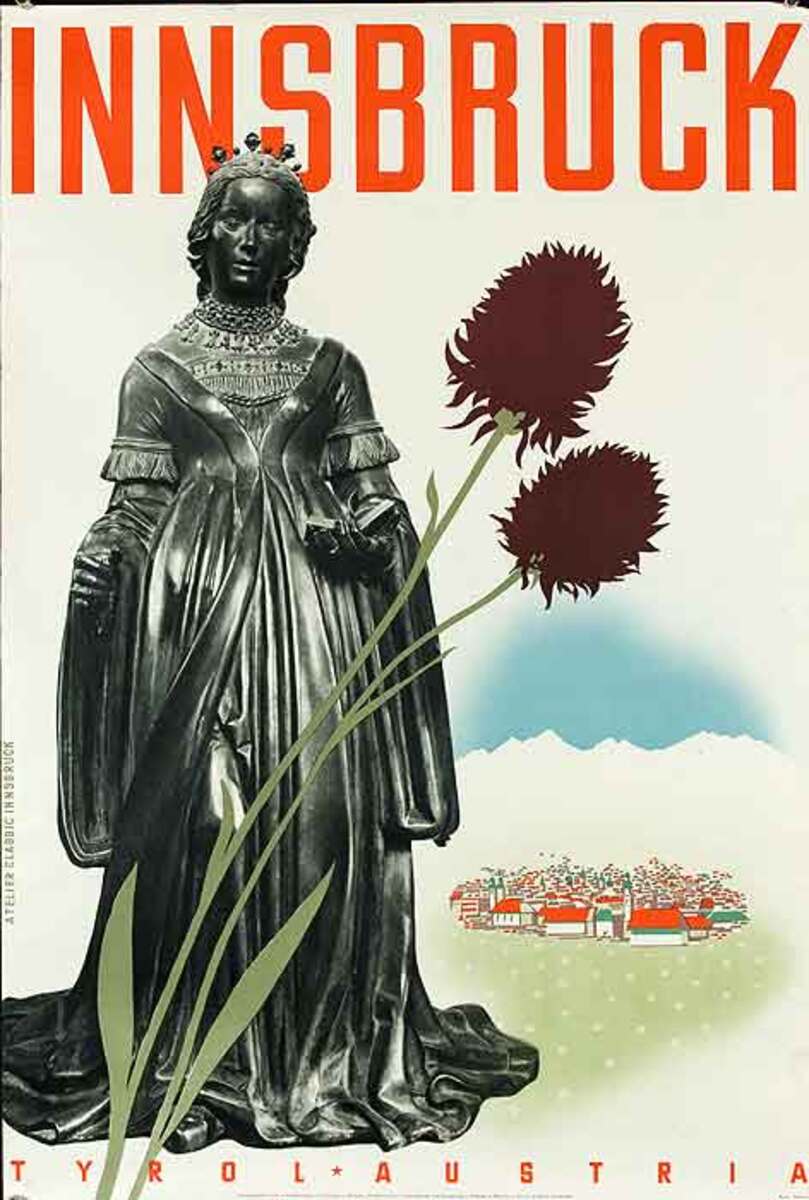 Innsbruck Tryol Austria Original Travel Poster Statue