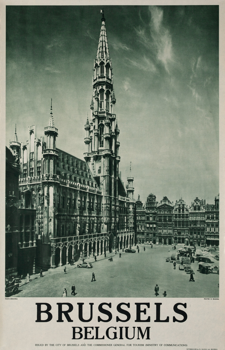 Brussels Original Belgium Travel Poster Cathederal Photo