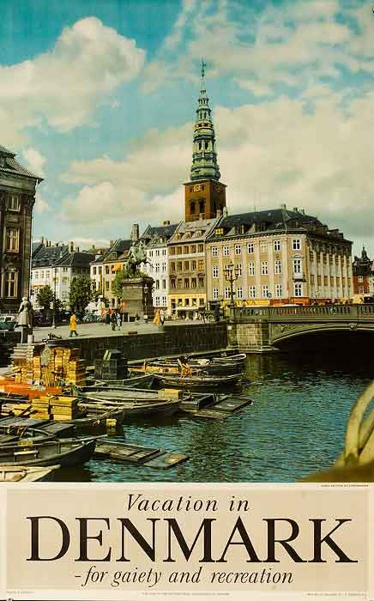 Vacation in Denmark Original Travel Poster City Scene Photo