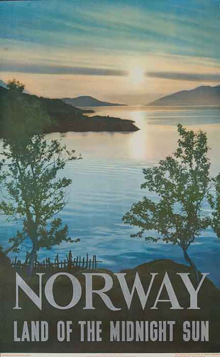 Norway Land of Midnight Sun Original Travel Poster