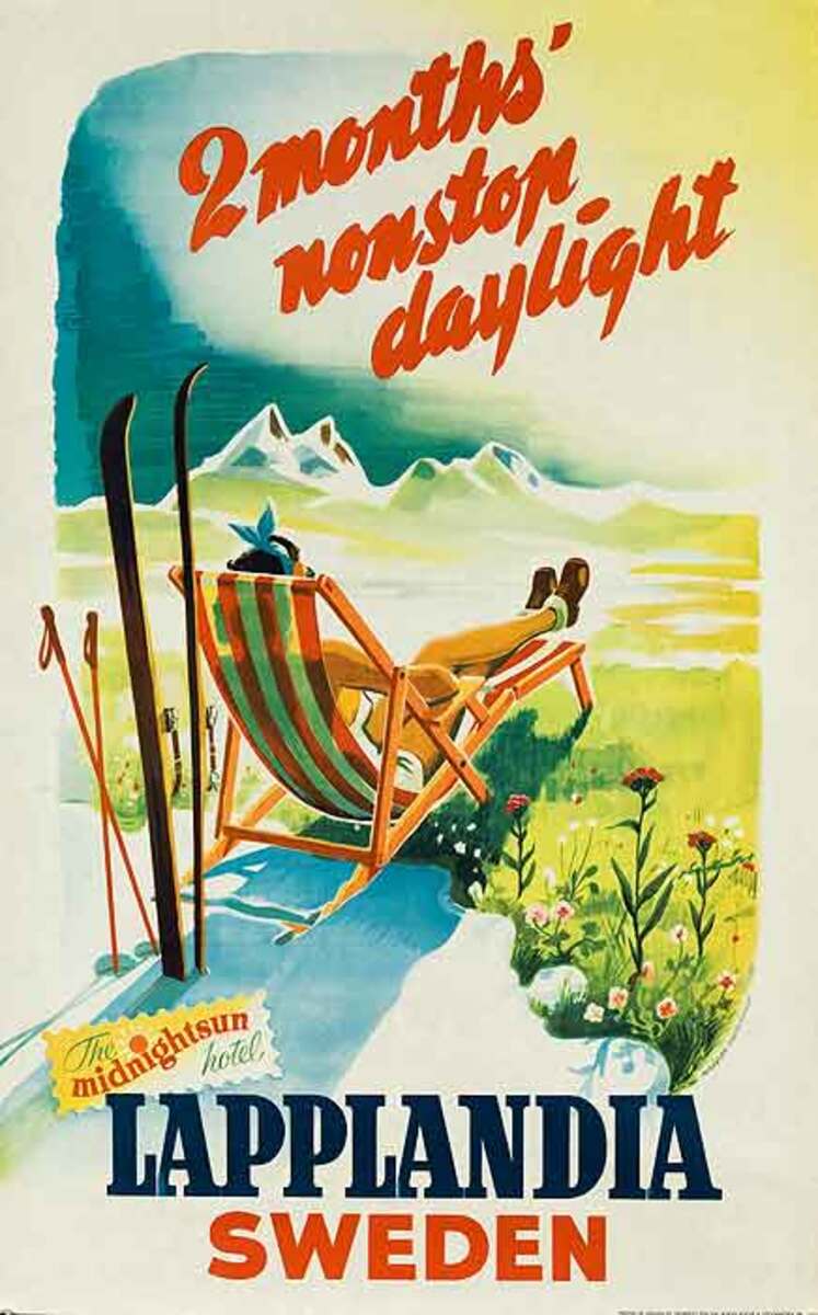 Lapplandia Sweden 2 Months Nonstop Daylight Original Travel Poster