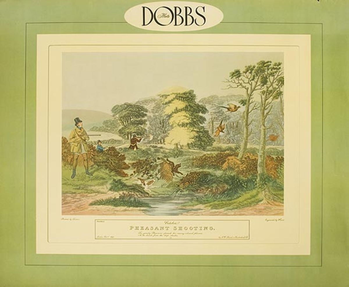 Dobbs Hat Original American Advertising Poster Pheasant Shooting