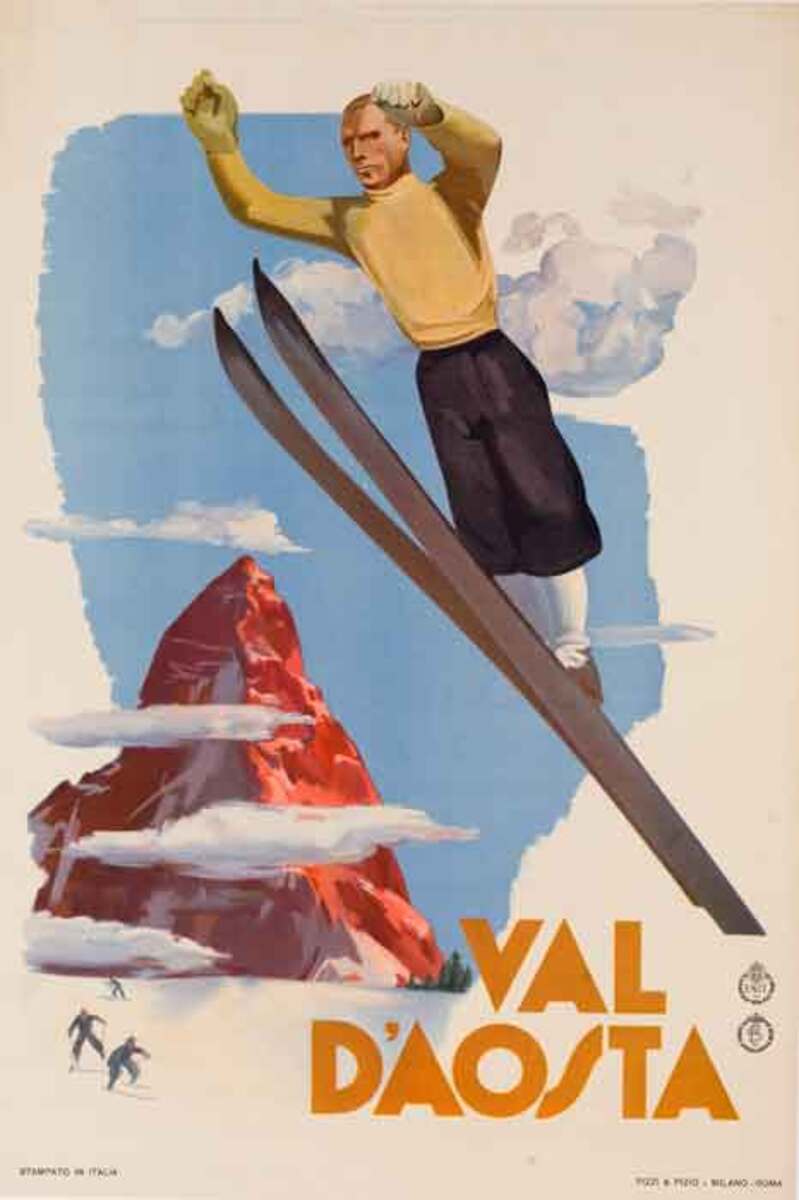 Val d'Aosta Original Italian ENIT Travel Poster Ski Jumper