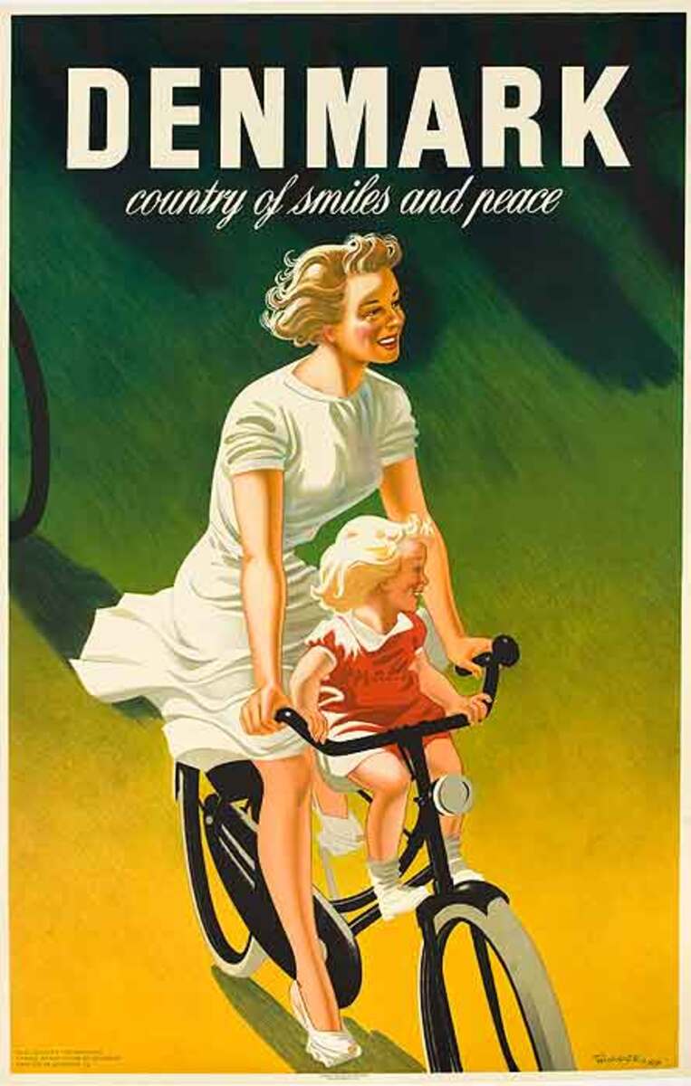 Denmark Country of Many Smiles and Peace Original Danish Travel Poster 