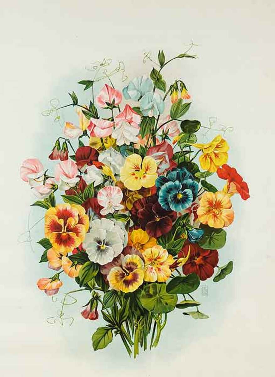 Bouquet of Flowers Original Chromolithograph