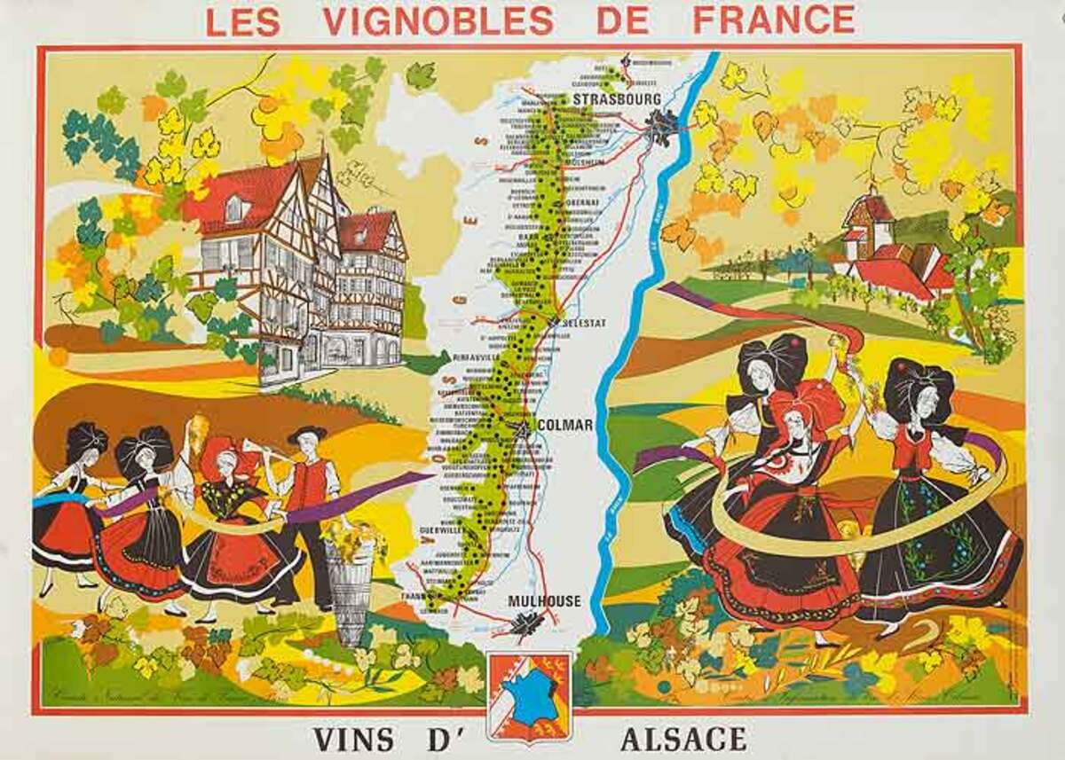 Les Vignobles de France Original French Travel Poster Map Alsace 