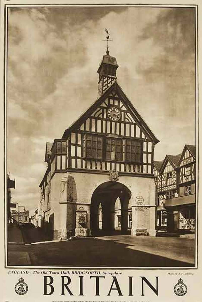 Britain Old Town Hall Original Travel Poster B&W Photo