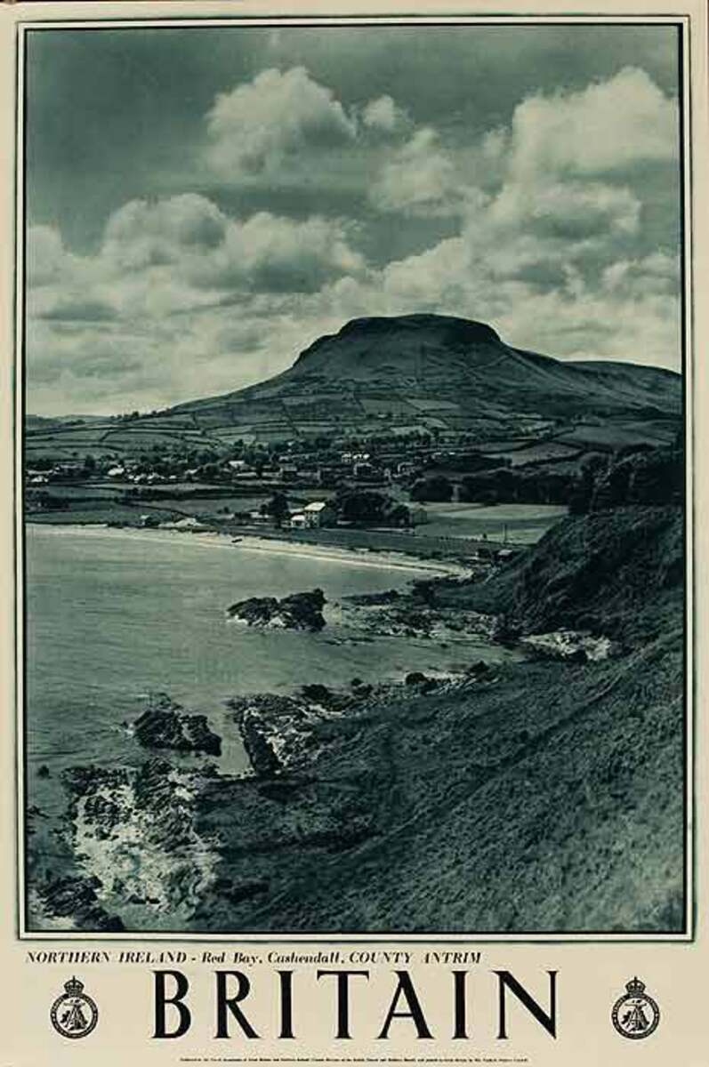 Britain Red Bay Northern Ireland Original Travel Poster B&W Photo