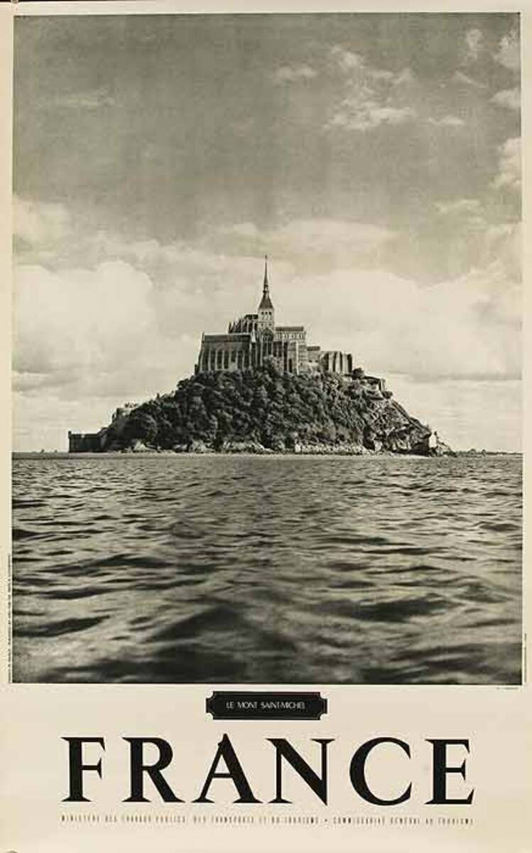Original French Travel Poster Mont St Michel B&W Photo