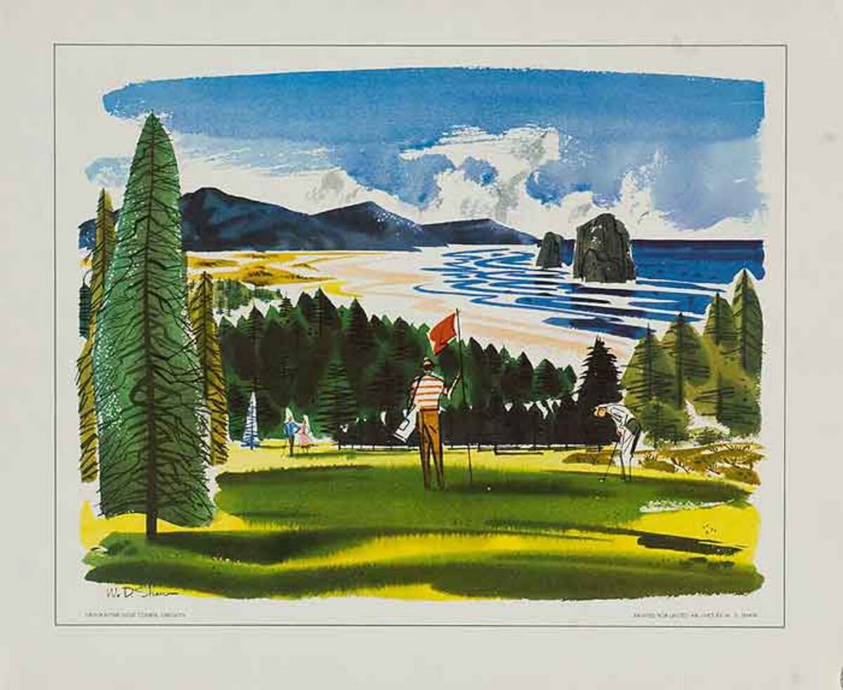 United Airlines Small Sized Original Travel Print Golf Course Oregon