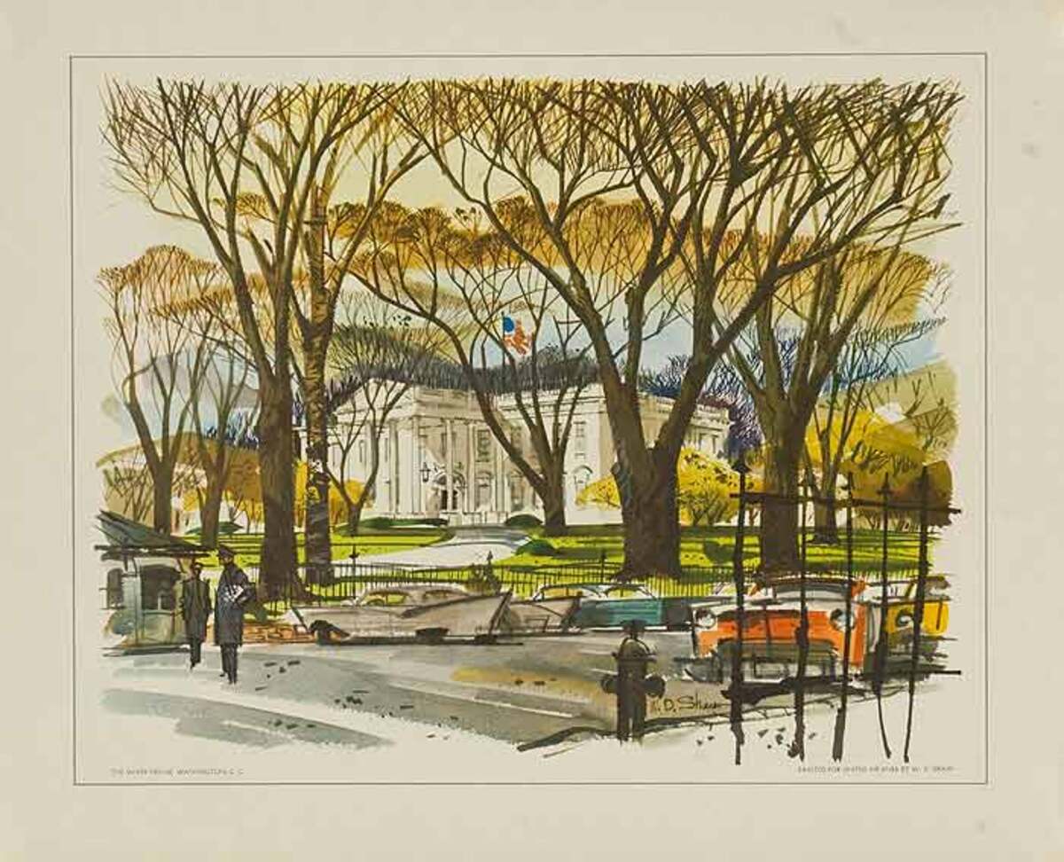 United Airlines Small Sized Original Travel Print White House Washington DC