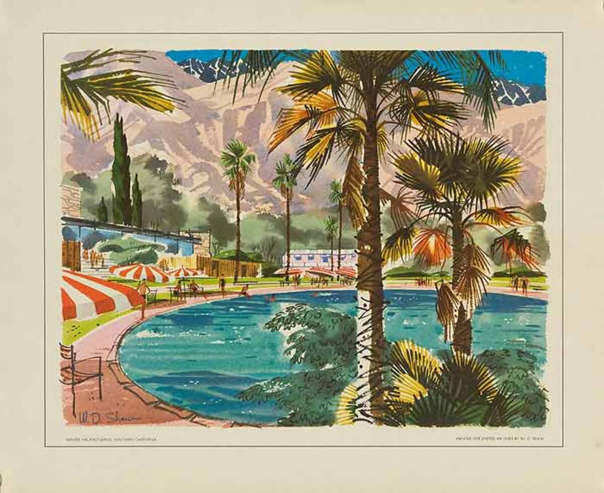 United Airlines Small Sized Original Travel Print Poolside Southern California