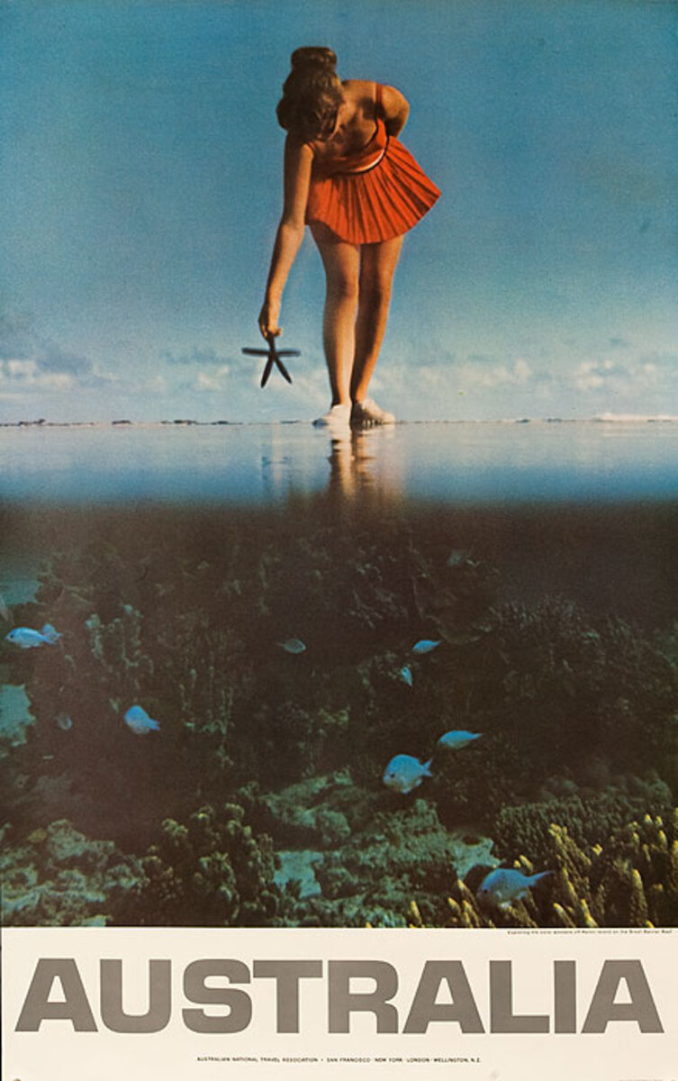 Australian Tourist Board Original Travel Poster Woman With Starfish