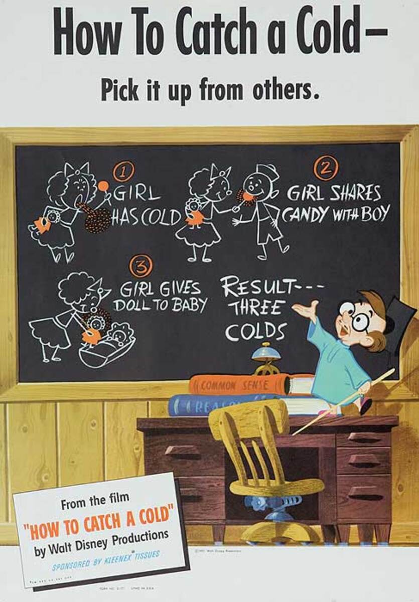 Disney How to Catch a Cold Original American Health Poster Pick it up From Others