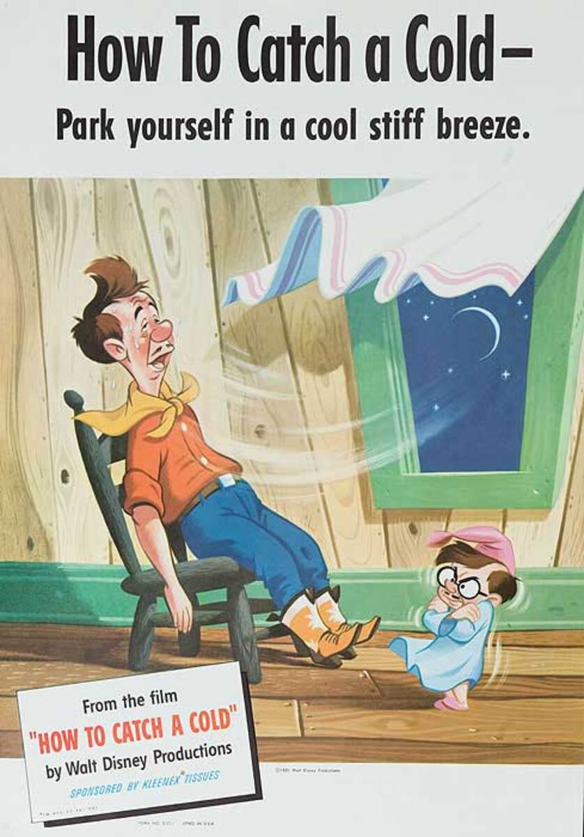 Disney How to Catch a Cold Original American Health Poster Park Yourself in a Good Stiff Breeze