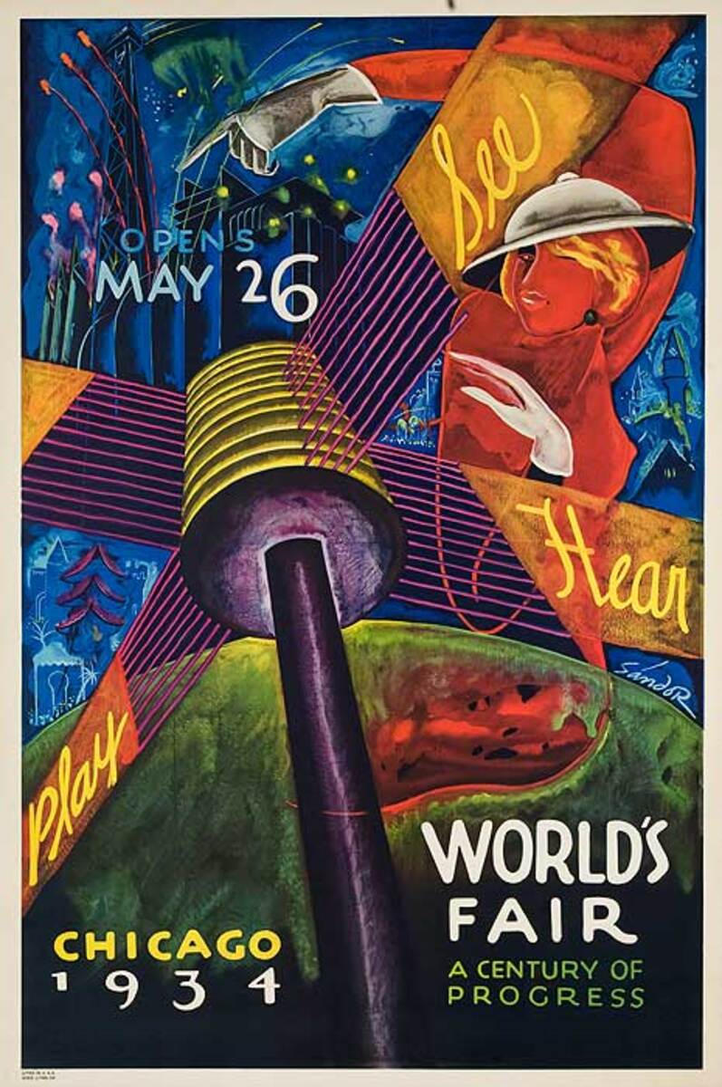 Original 1934 World's Fair Poster Sandor See Hear Play
