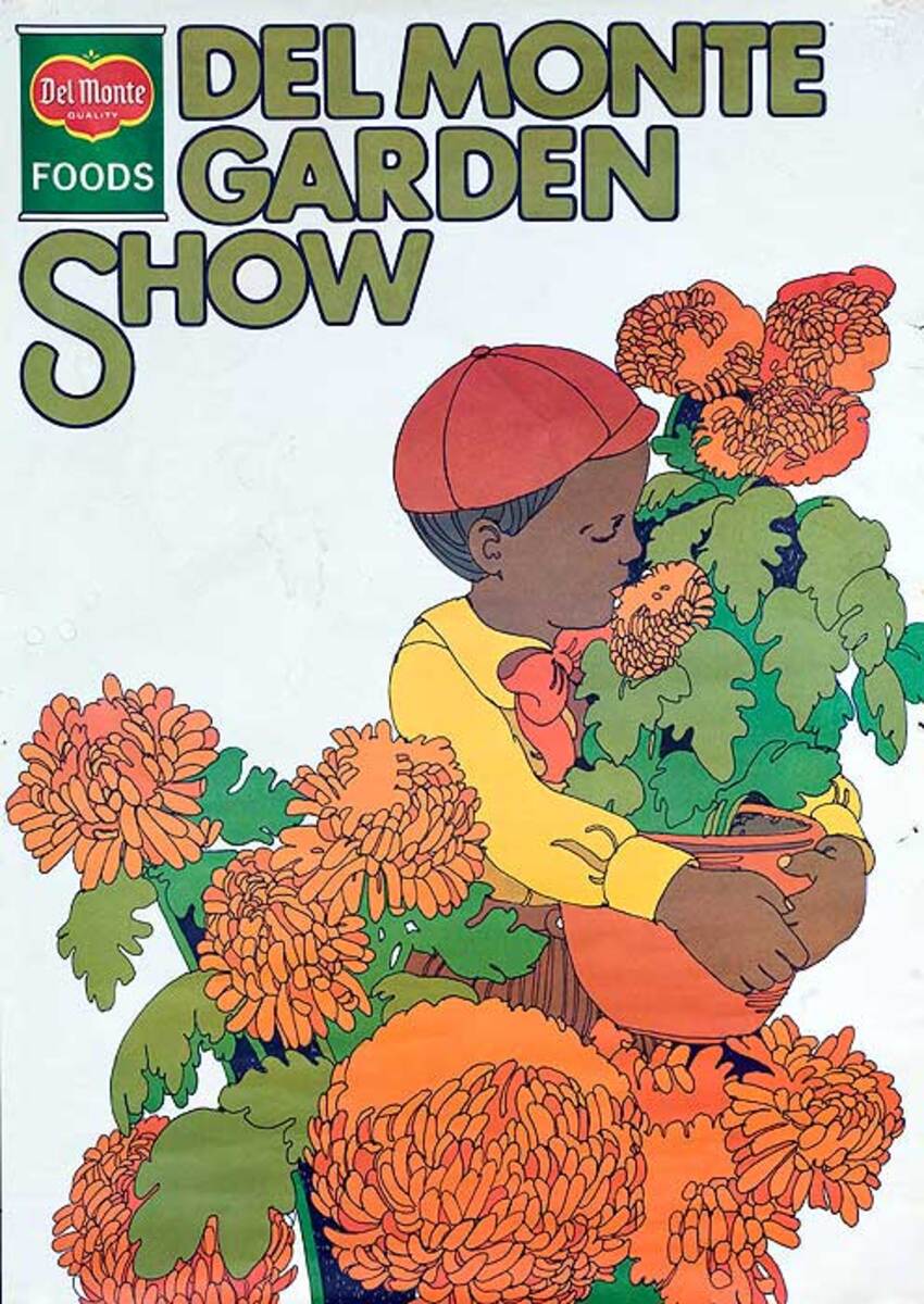 Del Monter Garden Show Original American Advertising Poster boy with flowers 