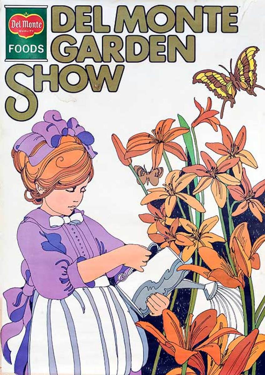 Del Monter Garden Show Original American Advertising Poster girl with flowers