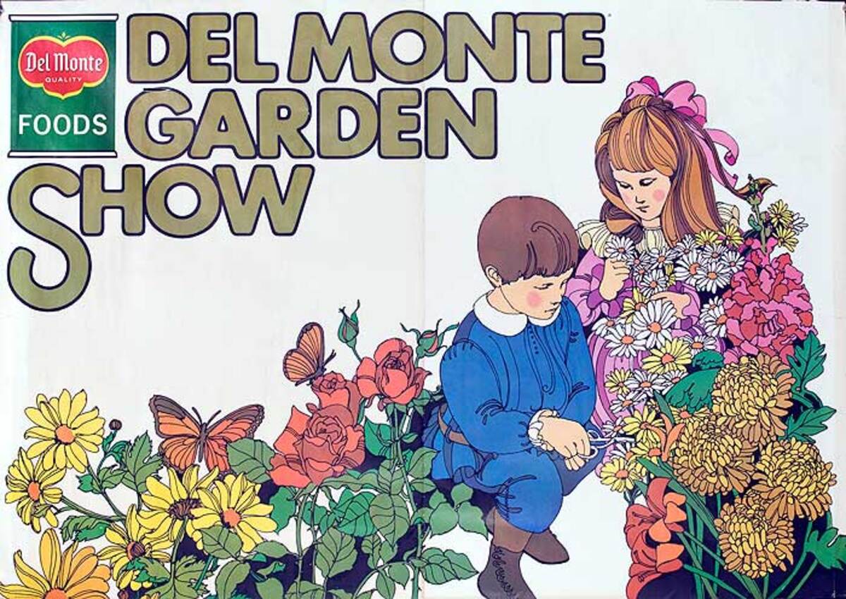 Del Monte Garden Show Original American Advertising Poster kids with flowers