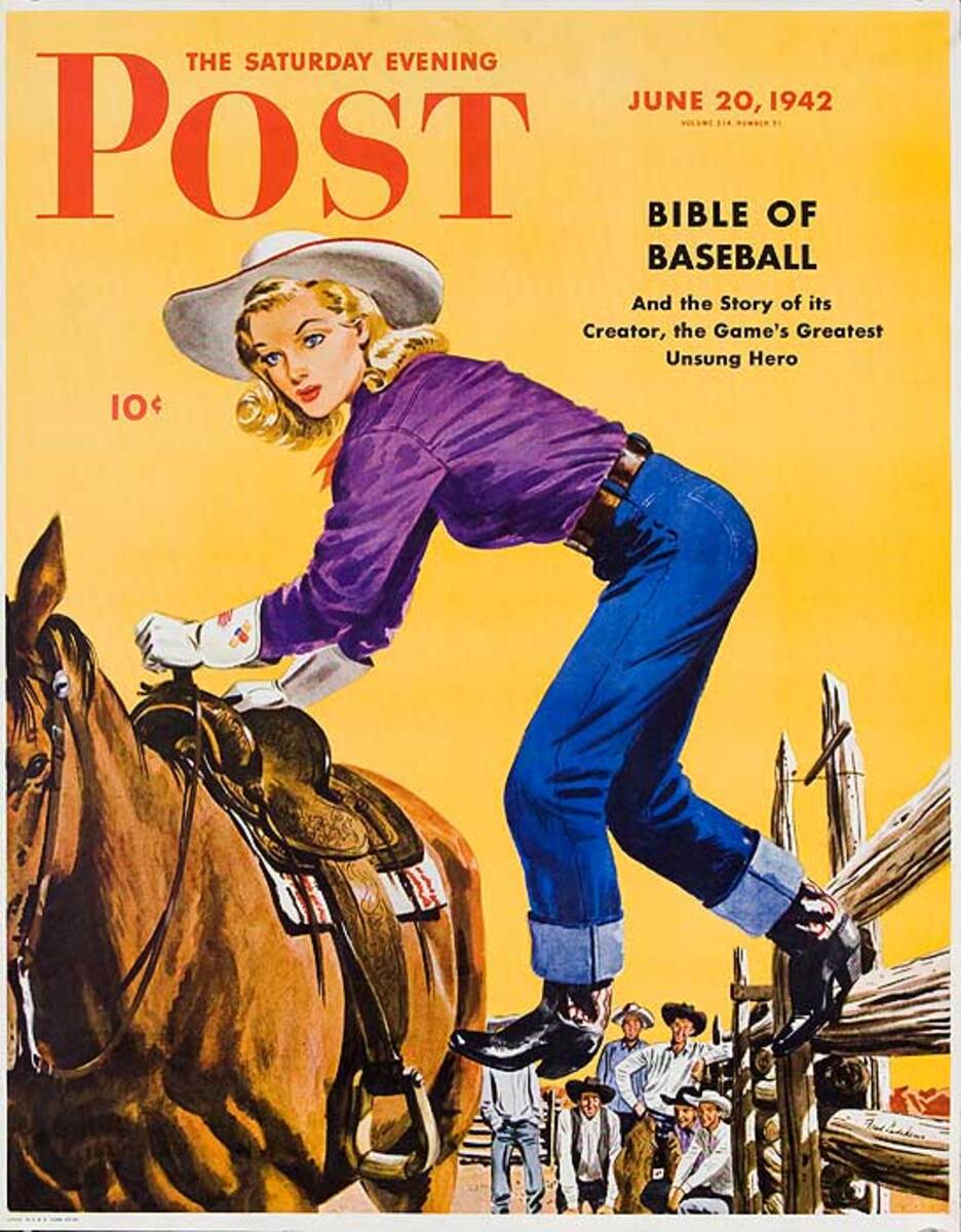 The Saturday Evening Post Original Advertising Poster Jun 20, 1942 Cowgirl