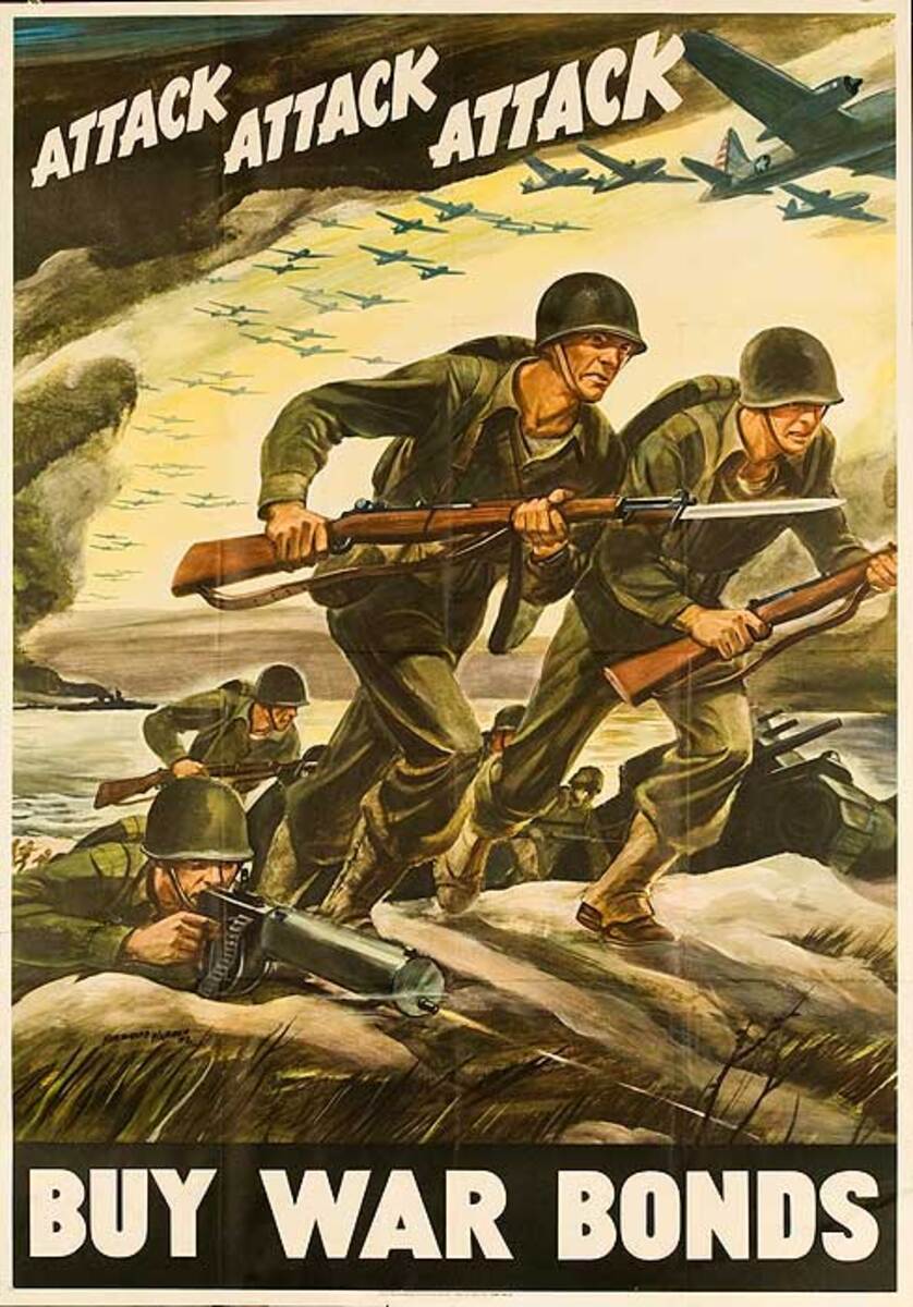 Attack Attack Attack Buy War Bonds Original American WWII Poster