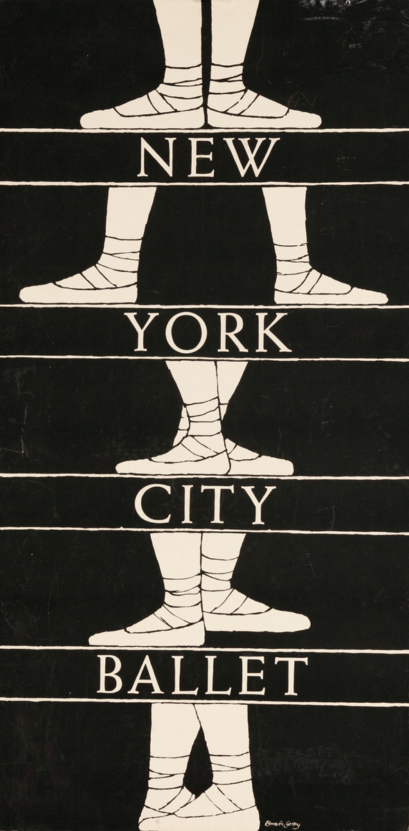 New York City Ballet Original Dance Poster, Gorey Ballet Shoes
