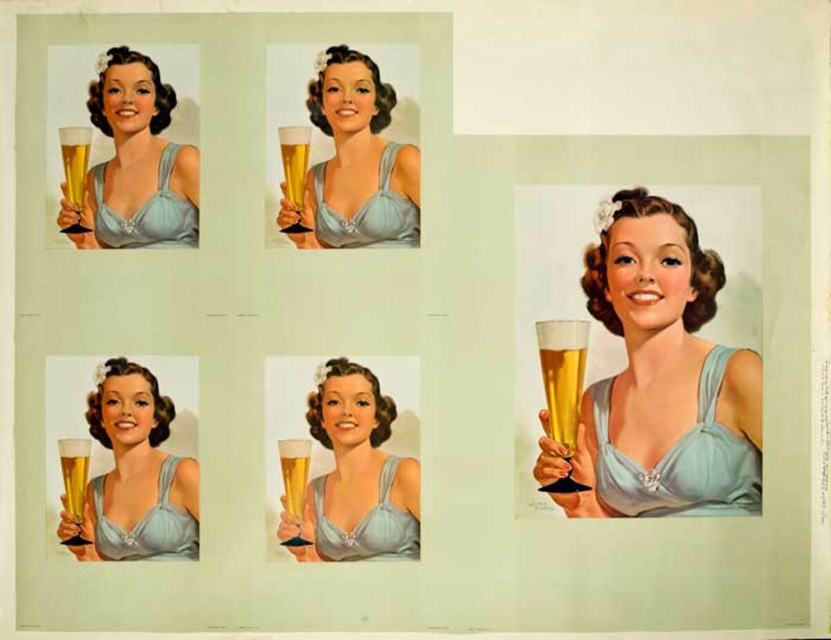 Huge Vintage Generic Beer Poster, Fisher Beer Girl