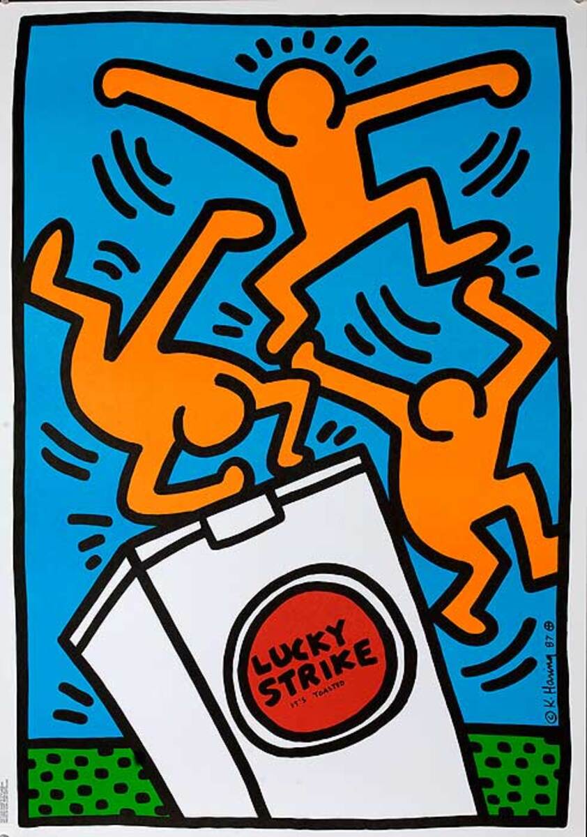Lucky Strikes Original Keith Haring Advertising Poster Blue