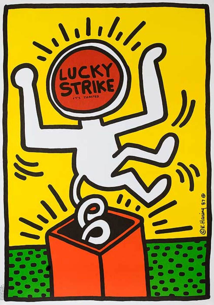 Lucky Strikes Original Keith Haring Advertising Poster Yellow