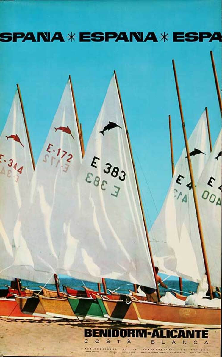 Benidorm-Alicante Original Spanish Travel Poster Sailboats
