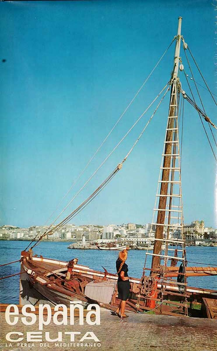 Espana Ceuta Original Spanish Travel Poster fFshing Boat