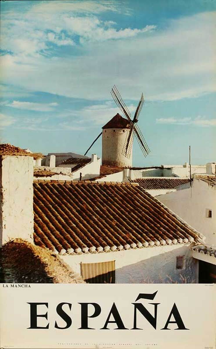 La Mancha Original Spanish Travel Poster Windmill