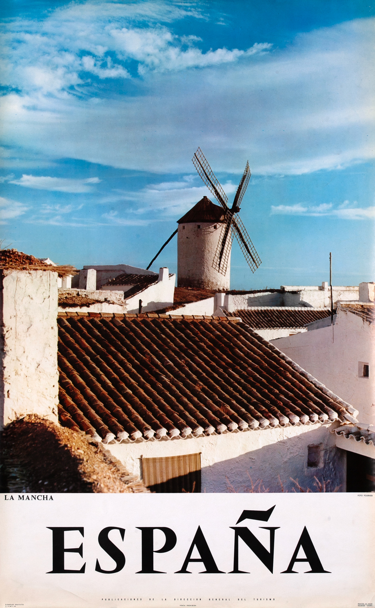 La Mancha Original Spanish Travel Poster Windmill