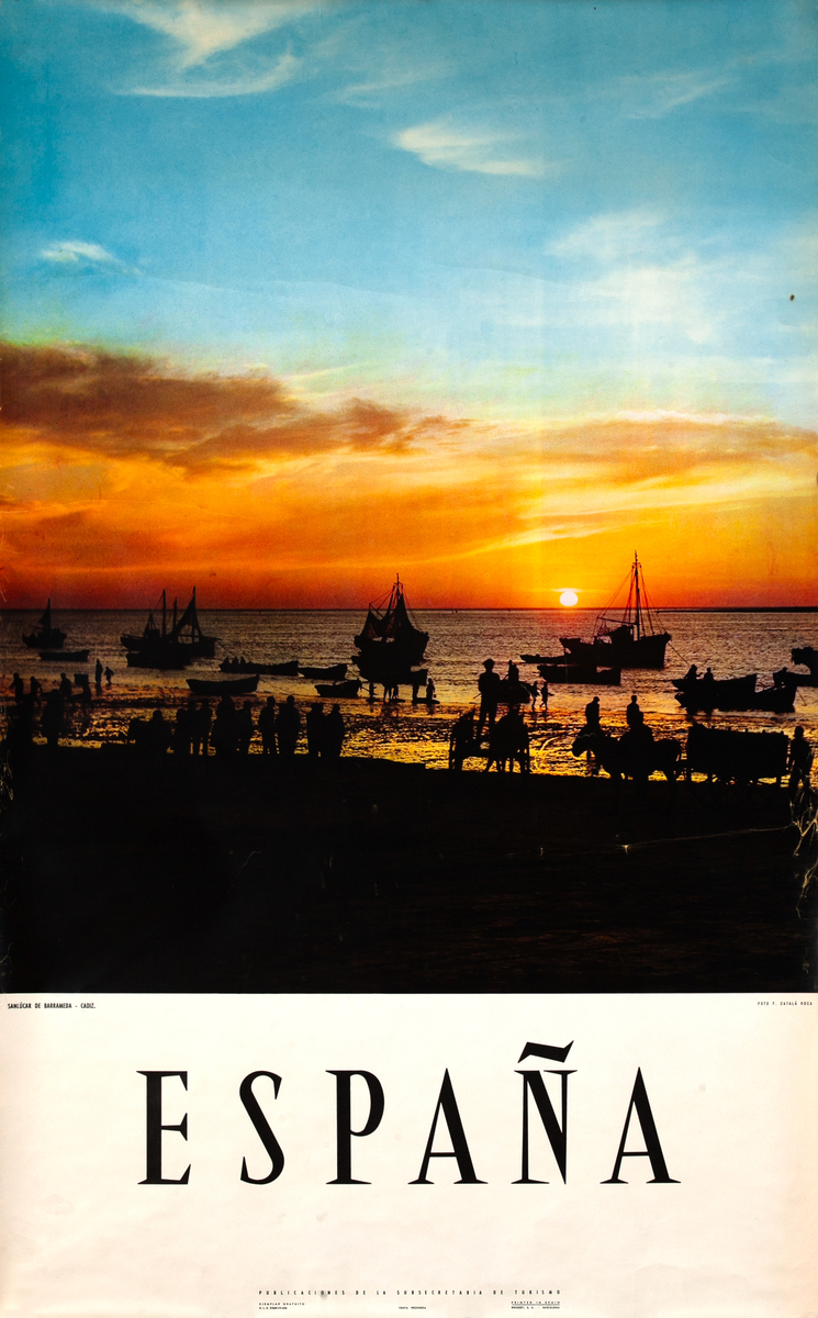 Espana  Original Spanish Travel Poster Beach at Sunset
