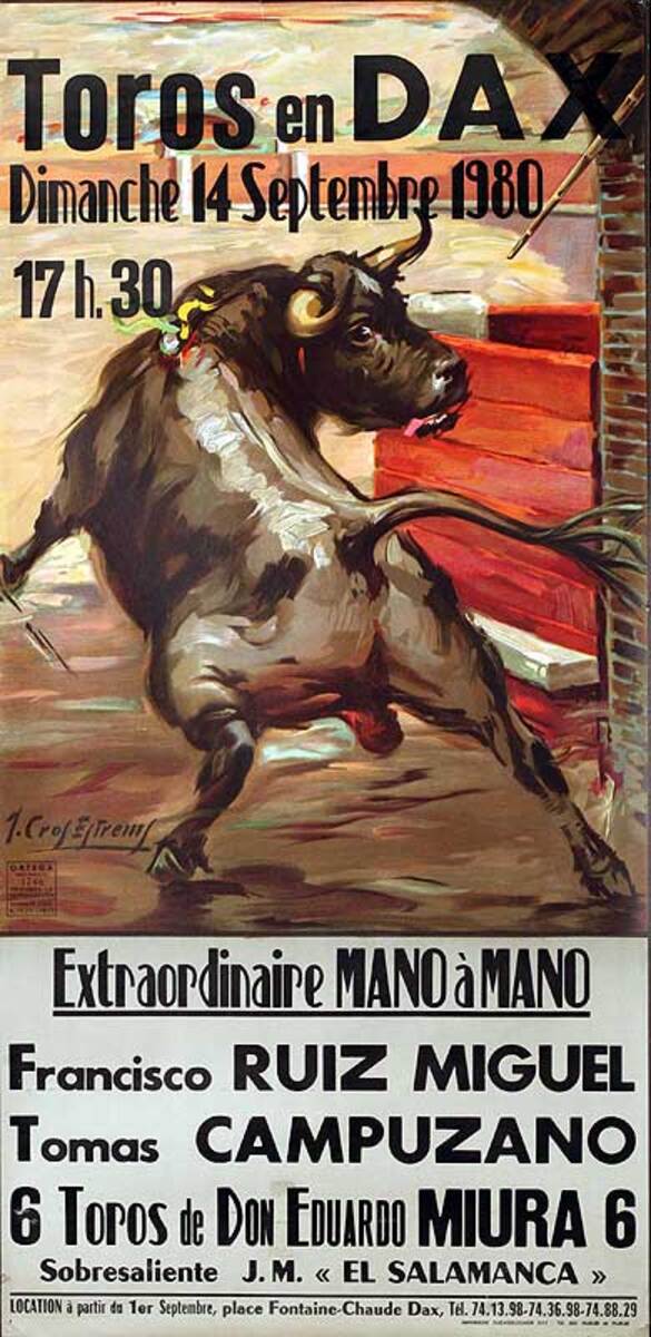 Toros en Dax September 1980 Original Spanish Bullfight Poster