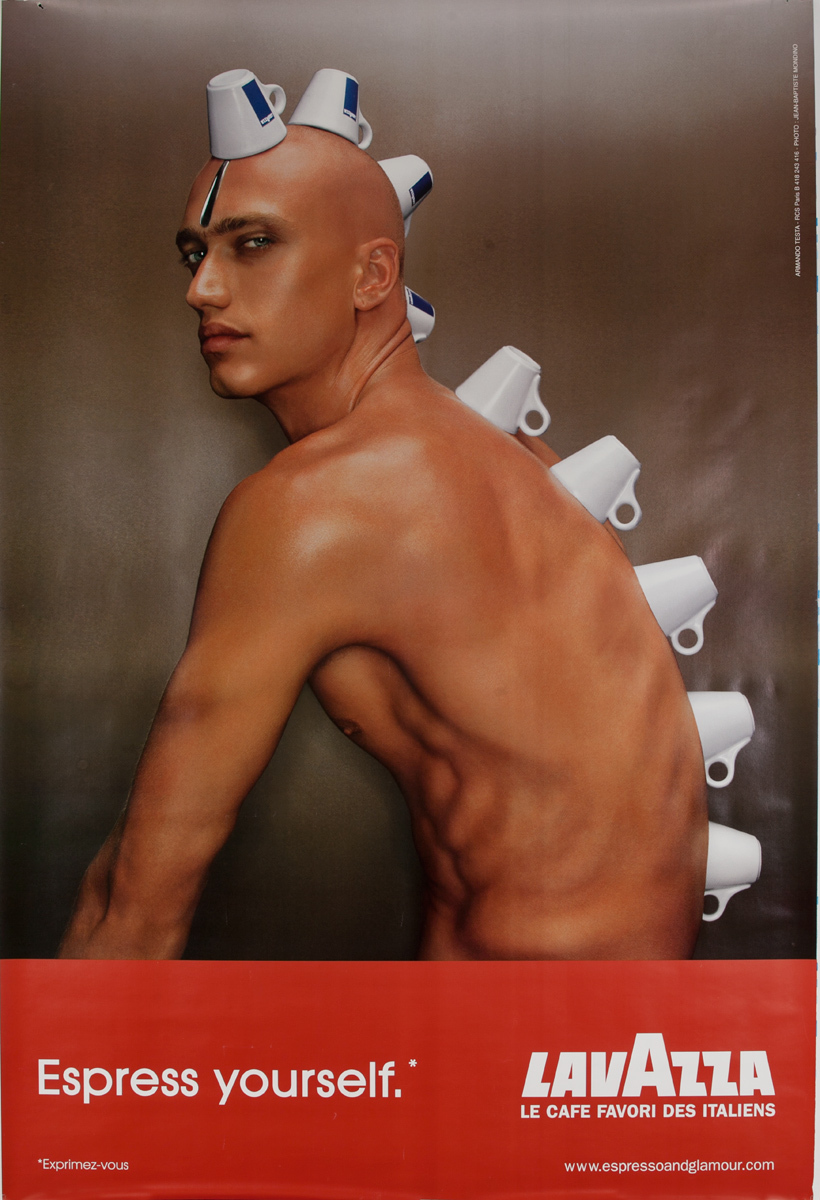 Lavazza Coffee Express Yourself Original Advertising Poster man w/cups