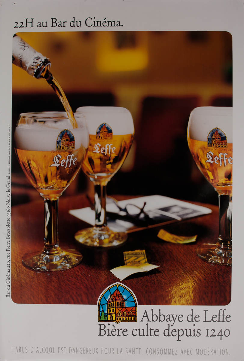 Leffe Beer Original Vintage Advertising Poster 22hr au Bar du Cinema