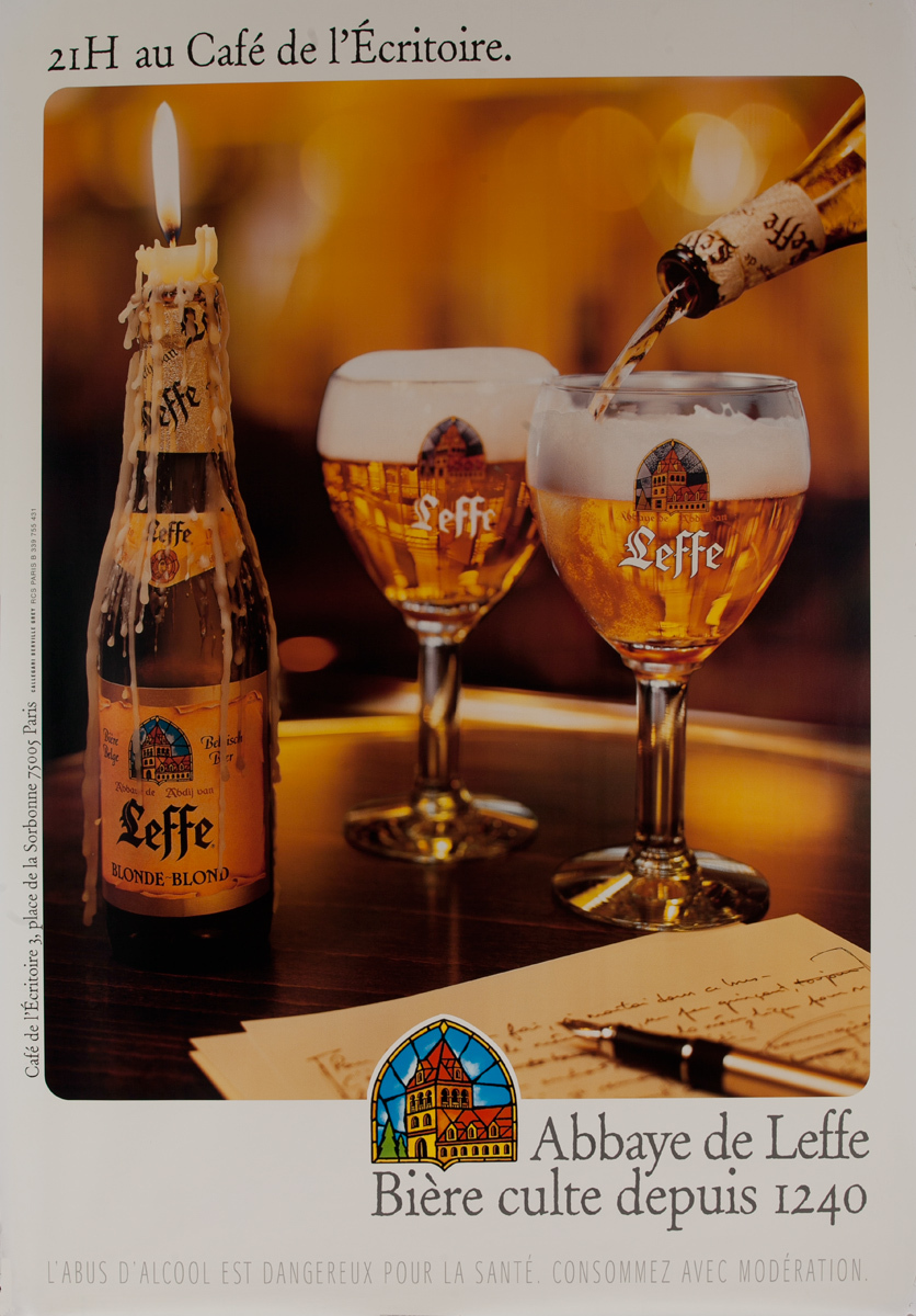 Leffe Beer Original Vintage Advertising Poster 21hr au Cafe de l'Ecrtoire