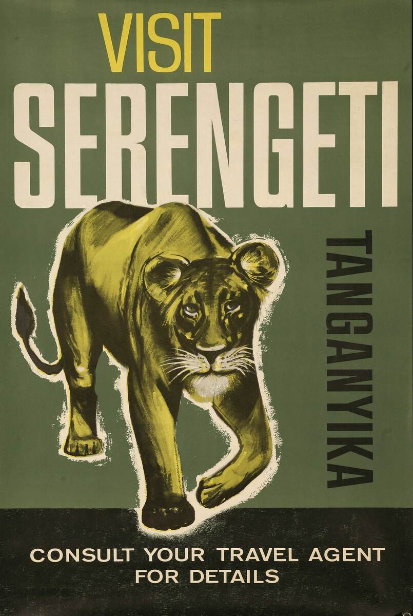 Visit Serengeti Tanganyika Original African Travel Poster