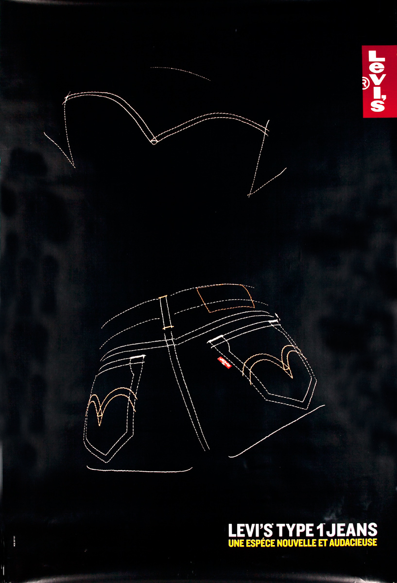 Levis Type 1 Original Vintage Advertising Poster, stitching back pockets