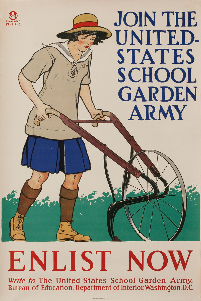 Join The United States School Garden Army Original American WWI Home Front Poster