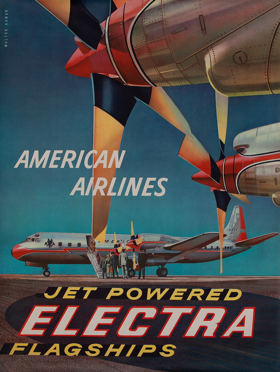 American Airlines Jet Powered Electra Original Travel Poster
