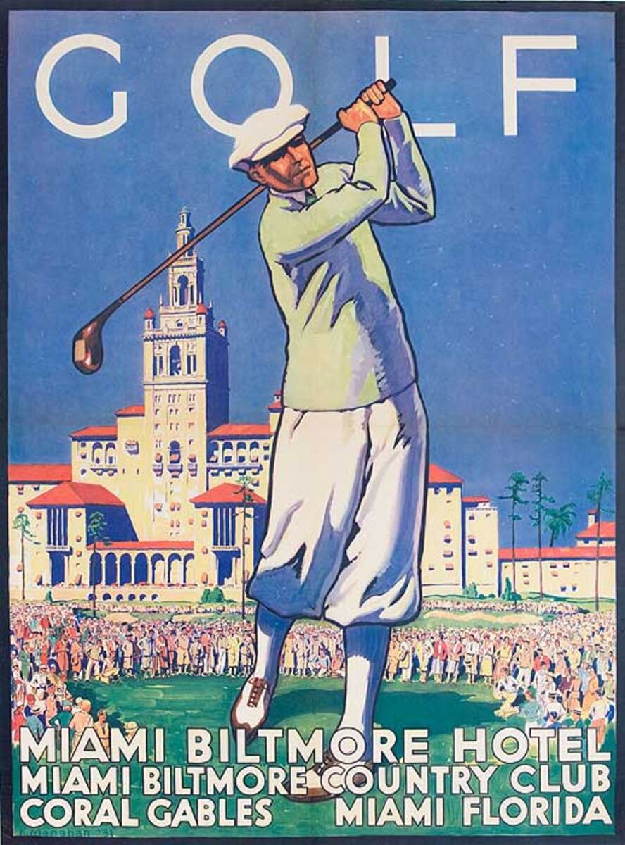 GOLF Miami Biltmore Hotel Original American Travel Poster