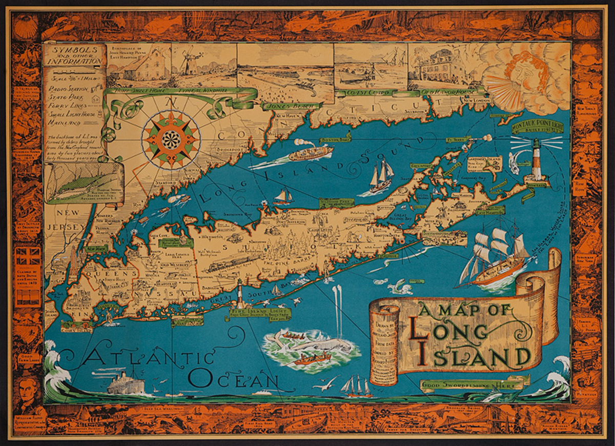 Original Long Island New York Souvenir Map Poster